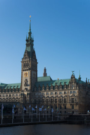 city hall of hamburg, germanyの写真素材