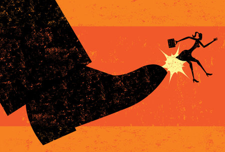 Getting Fired, A businesswoman getting booted from her job. The shoe and woman are on a separate labeled layer from the background.のイラスト素材