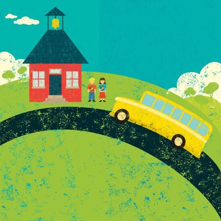 Catching the bus after schoolのイラスト素材