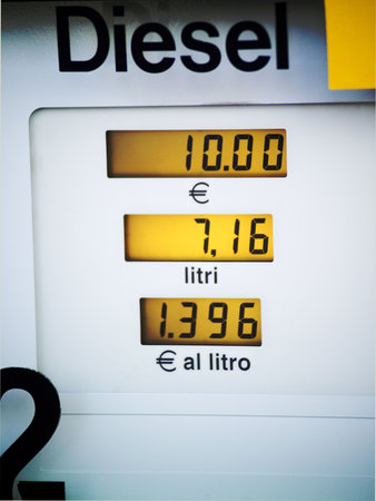 diesel pum and price display in italyの写真素材