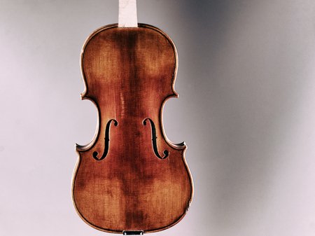 Musical Instrument, a violin on a white - gray background.の写真素材