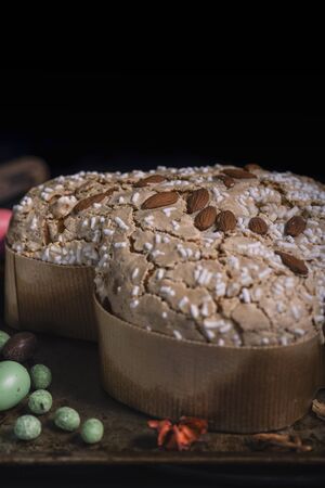 Sweet Italian cake and eggs for easter celebration .の写真素材