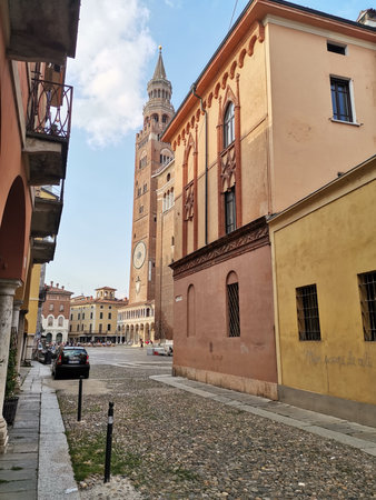 Sightseeing Cremona dowtown medieval center, Lombardy, Italyのeditorial素材