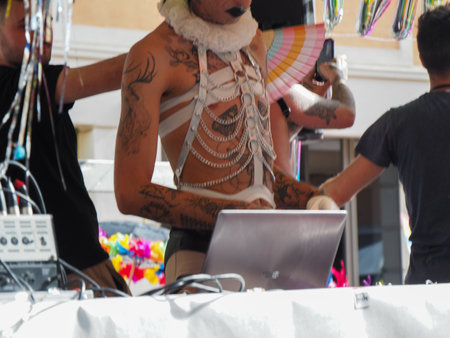 Cremona Pride, a rainbow city. The streets crowded with people celebrating on the day dedicated to claiming the rights of the LGBTQIA community.のeditorial素材
