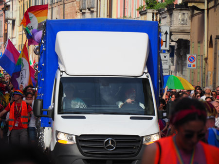 Cremona Pride, a rainbow city. The streets crowded with people celebrating on the day dedicated to claiming the rights of the LGBTQIA community.のeditorial素材