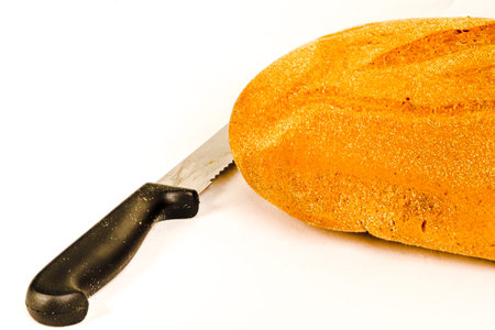 Isolated object on white background. Healthy baked bread, whole bread on white background.