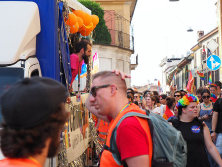 Cremona Pride, in rainbow city. The streets crowded with people celebrating on the day dedicated to claiming the rights of the LGBTQIA community.のeditorial素材