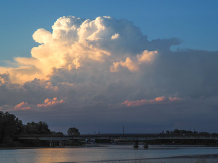 sunset in the Po river in Emilia Romagna, Italyのeditorial素材