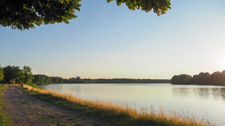 sunset in the Po river in Emilia Romagna, Italyのeditorial素材