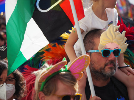 Cremona Pride, in rainbow city. The streets crowded with people celebrating on the day dedicated to claiming the rights of the LGBTQIA community.のeditorial素材