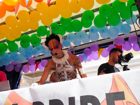 Cremona Pride, in rainbow city. The streets crowded with people celebrating on the day dedicated to claiming the rights of the LGBTQIA community.のeditorial素材