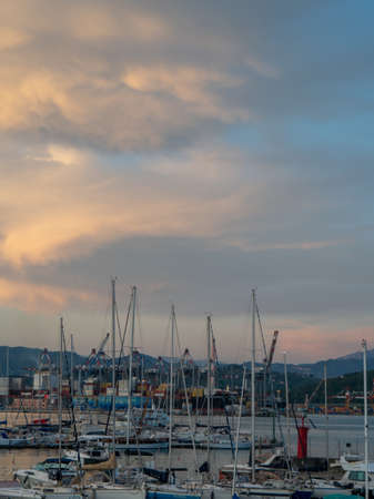 Panoramic view of La Spezia at sunsetの写真素材