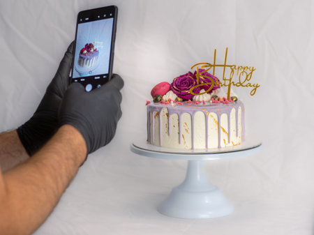 romantic purple frosting happy birthday cake by designer