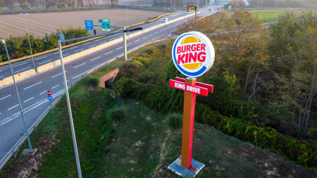 aerial view of a burger king restaurant tall roadside tall signageのeditorial素材