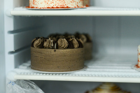 Cupcakes and cupcakes on a showcase in the refrigerator.の写真素材