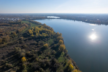 Panoramic aerial view at the City of Mantova (Mantua) with Lake (Lago di Mezzo) - Italyの写真素材