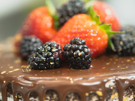 pastry chef preparing a chocolate frosted dripped icing cup cakeの写真素材