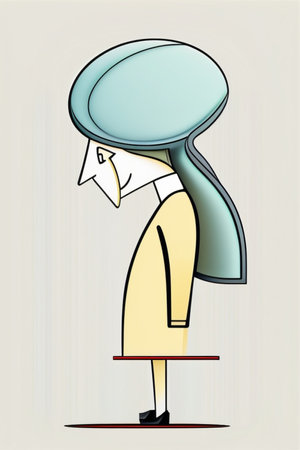 Depressed person teenager. Colorful illustration in cartoon style. Mental illness concept.の写真素材