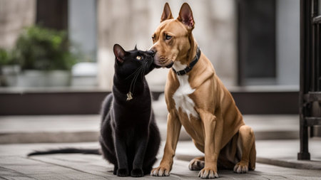 cat and dog bond kiss , valentine concept, illustration generative ai artの素材