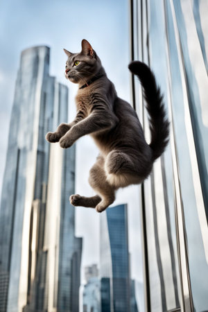 courageous cat jumping outdoors illustration generative ai artの素材