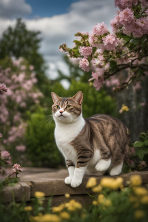 courageous cat jumping outdoors illustration generative ai artの素材