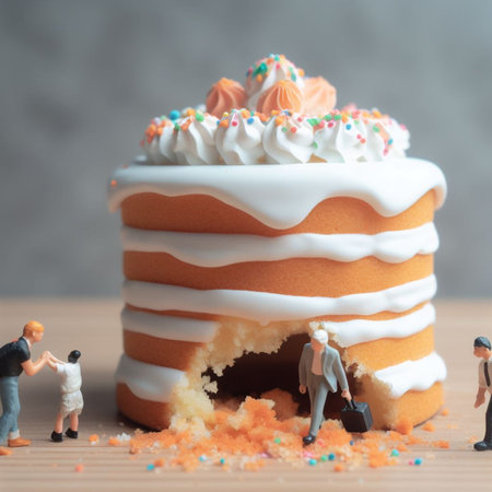 greedy elegant man beg grab fight desperate for sweet crumbs, greed concept abstract illustration ai generative artの素材