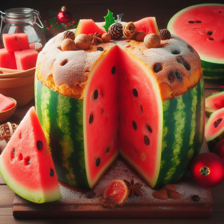 funny watermelon panettone italian christmas sweet cake generative ai artの素材