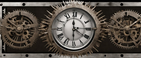 cogwheels in old clock illustration, time passing concept, generative ai artの素材