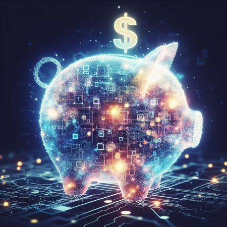 glowing neural virtual digital piggy bank for crypto digital currency and cbdc - digital money concept ai generated artの素材