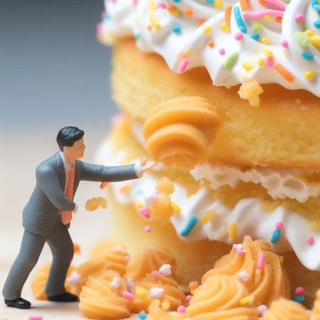 greedy elegant man beg grab fight desperate for sweet crumbs, greed concept abstract illustration ai generative artの素材