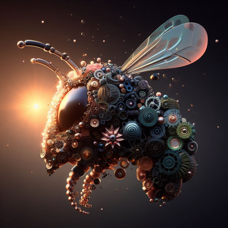 steampunk mechanical bee of the future isolated on gradient sunny background generative ai artの素材