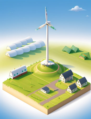 info graphic isometric depicting a set of clean energy generation icons and situation for better future ai artの素材