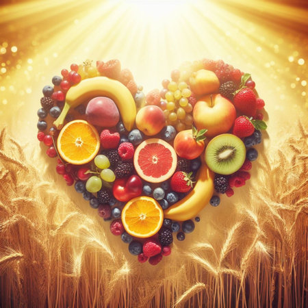 heart shaped collage of healthy fruit full of vitamins generative ai artの素材