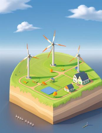 info graphic isometric depicting a set of clean energy generation icons and situation for better future ai artの素材