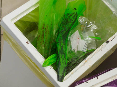 pastry chef plastic waste, used filling bags, poche and other disposable professional cookery view...
