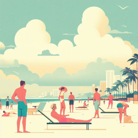 people having fun on the beach illustration art generative ai artの素材