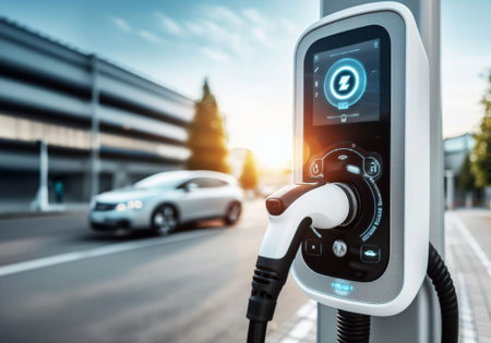 Electric hybrid vehicle car ev fast charging battery GUI graphical user interface plug, clean energy...