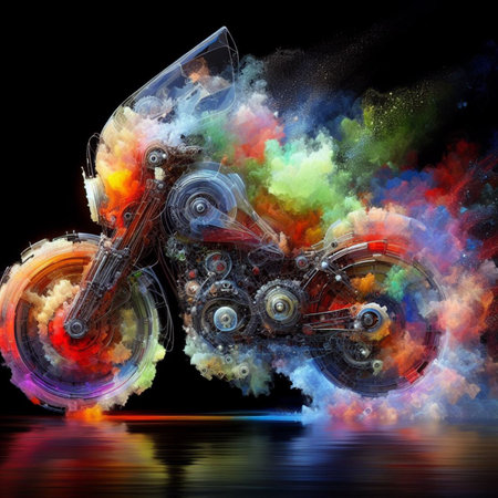 a color explosion of paint render a steampunk geared poly and gears cycle creation abstract scupture generative ai artの素材