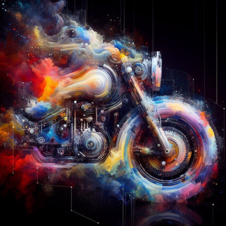 a color explosion of paint render a steampunk geared poly and gears cycle creation abstract scupture generative ai artの素材