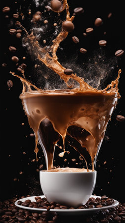 cappuccino latte splash high speed photograhic drink macro shot generative ai artの素材
