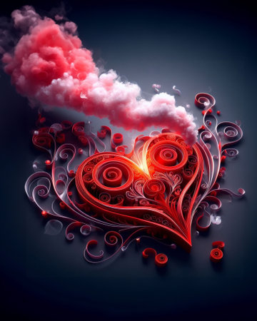 twirled ribbon shaped red hearts on solid background 3d illustration love concept ai generated artの素材