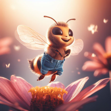 bee pollinize flower at sunrise macro close up shot generative ai artの素材