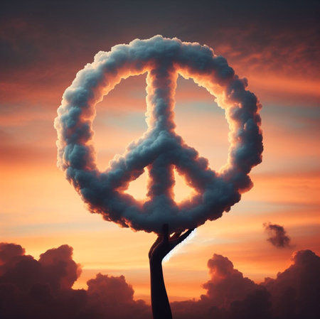 the symbol of peace made of clouds float in the sky ai generatedの素材