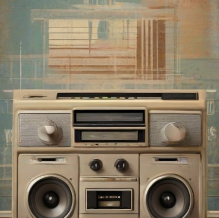 70s 80s hifi audio video equipment retro vintage illustration on old paper ai generatedの素材