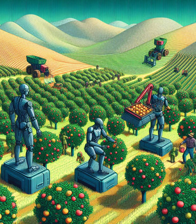 robot working in the farm vegetable garden to grow produce for human consumption generatedの素材