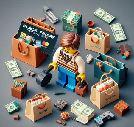 Isometric illustration of luxury items, gadgets and gifts associated with Black Friday deals, generatedの素材