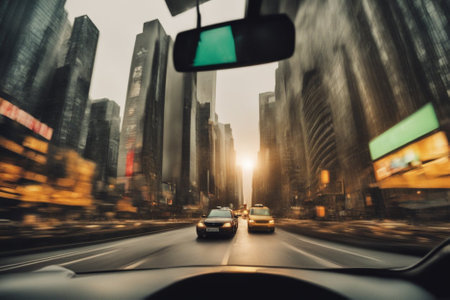A scenic View of New York City Street From Inside a Car generatedの素材
