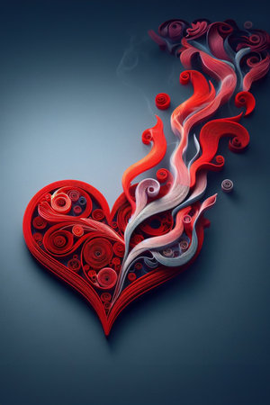 twirled ribbon shaped red hearts on solid background 3d illustration love concept ai generated artの素材