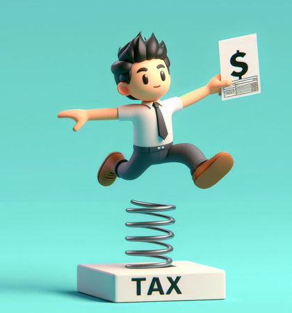 funny illustration depict a man fly jump tax or public service, tax evasion avoidance concept generatedの素材