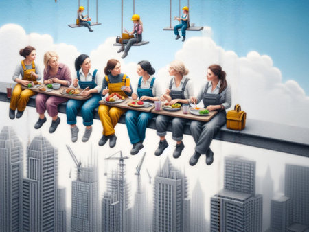 illustration depic group of woman lunch atop skyscaper , international woman day march 8th festivity AI art generatedの素材